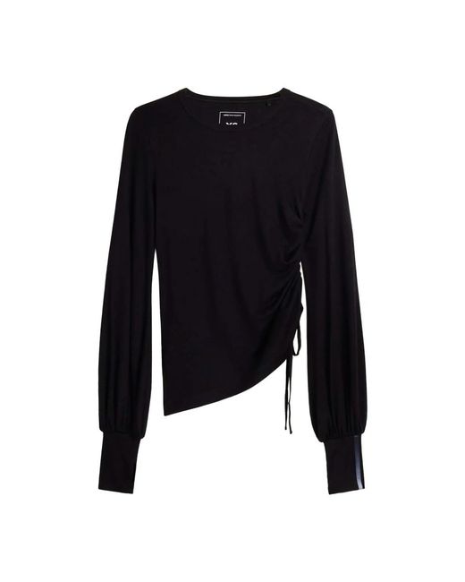 Y-3 Wool Cinched Drape Long Sleeve Tee in het Black