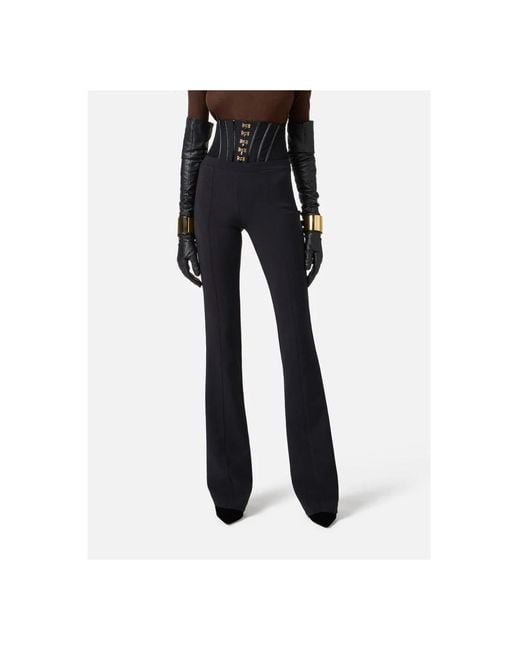 Elisabetta Franchi Black Leichte Crepe Hose Mit Juwel Haken