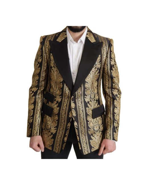 Dolce & Gabbana Schwarzer gold jacquard einreihiger blazer in Black für Herren