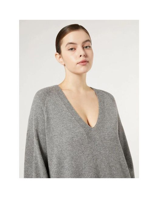 Marina Rinaldi Gray Kaschmir-strickpullover mit strukturierten ärmeln