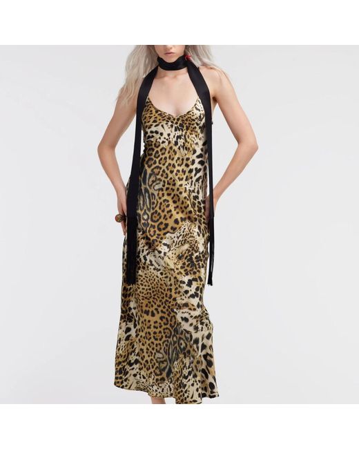 Roberto Cavalli Kleedjes ,Bruin ,Jaguar Skin Slip Jurk Lichtbruin in het Metallic