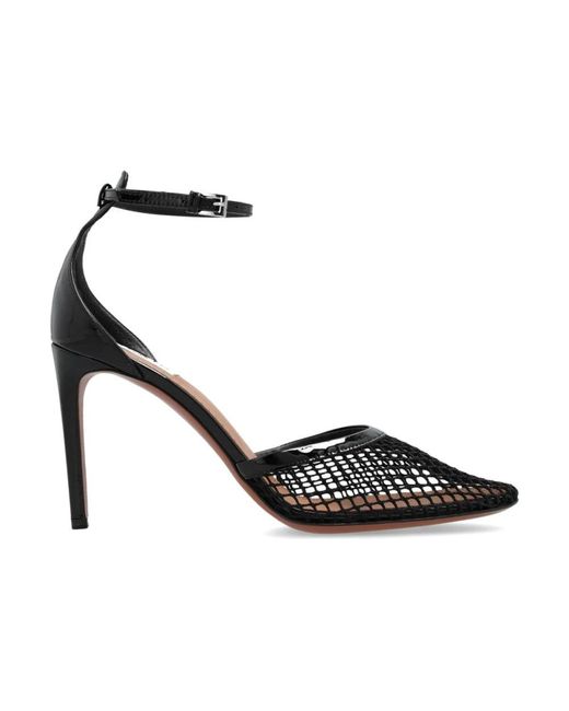 ALAIA HIGH PUMPS 10CM IN BLACK SUEDE MIX CALFSKIN