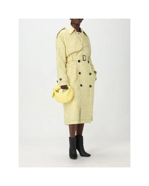 Bottega Veneta Gele Trenchcoat Met Textuur En Riem in het Yellow