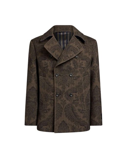 Etro Brown Double-Breasted Coats for men