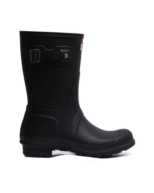 Hunter Schoenen ,Zwart ,Polyester Korte Regenlaars Zwart Matte Finish in het Black