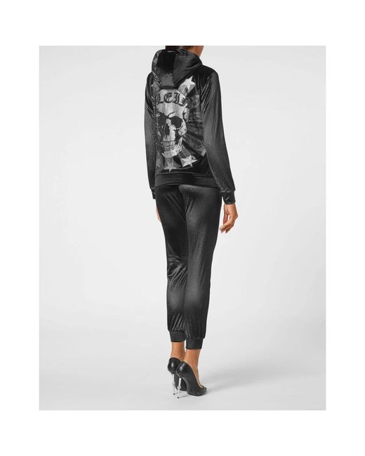 Philipp Plein Velvet Jogging Tracksuit Skull Strass in het Black