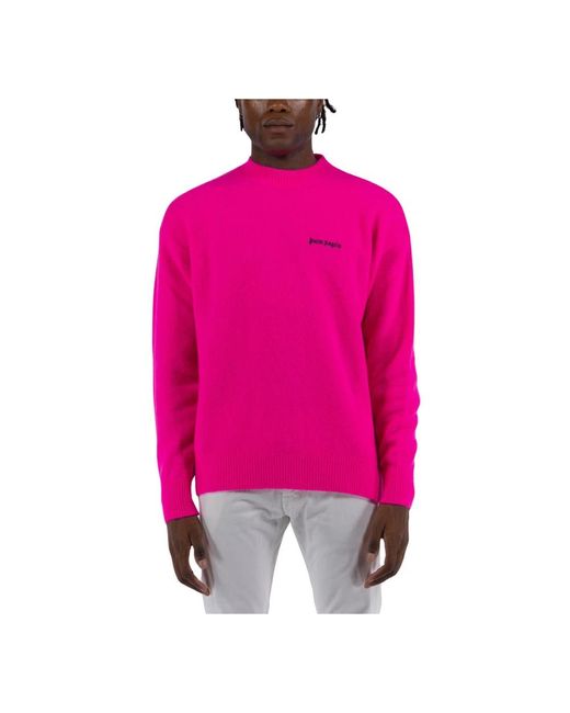 Palm Angels Pink Round-Neck Knitwear for men