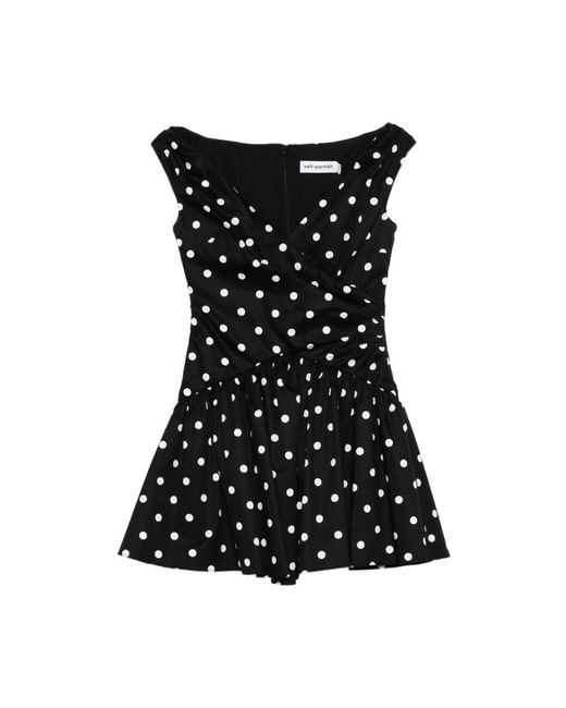 Self-Portrait Kleedjes ,Zwart ,Katoen Polka Dot Katoenen Mini Jurk in het Black