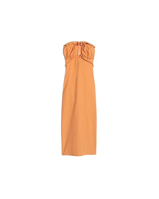 Jacquemus Kleedjes ,Oranje ,Leer Gestructureerde Midi Jurk Met Open Rug in het Orange