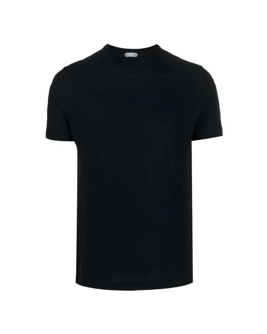 T-shirt in cotone con 3 bottoni di Zanone in Black da Uomo
