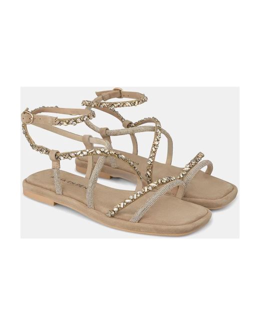 Alma En Pena. Metallic Flache sandale mit strass