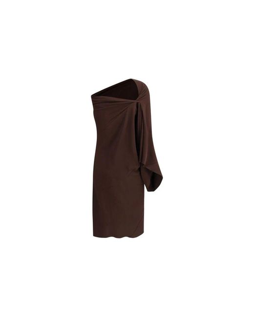 Rick Owens Brown Asymmetrisches drapiertes one-shoulder kleid