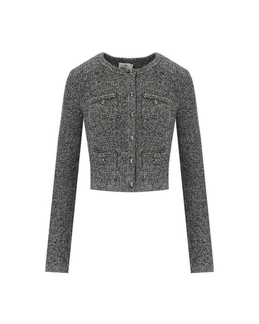 Elisabetta Franchi Truien & Vesten ,Grijs ,Wol Grijze Bouclé Wol Vest Met Strass Details in het Gray