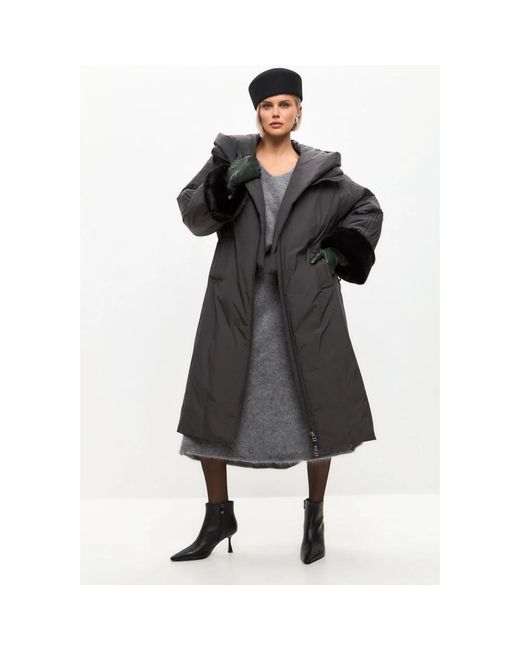 CESARE GASPARI Black Oversized daunenmantel mit kapuze und kunstpelzärmeln - grau