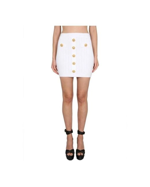 Balmain Ribgebreide Mini-Rok in het White