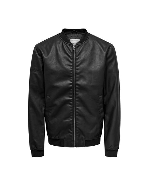 Only & Sons Leren Rits Jas in het Black voor heren
