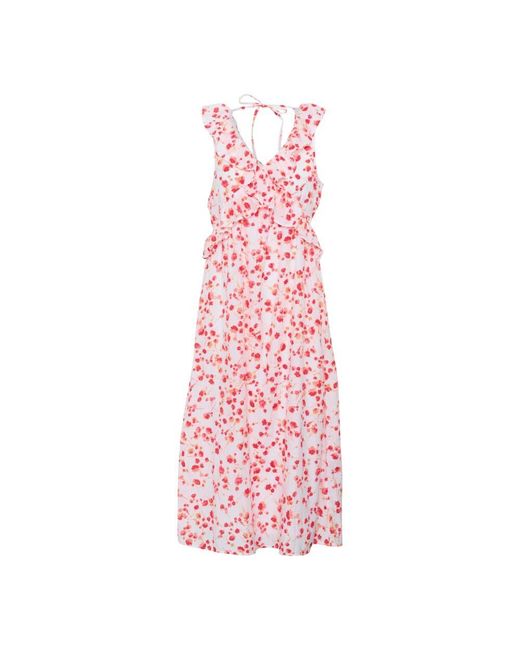 Cream Pink Elegantes Blumiges Langes Kleid