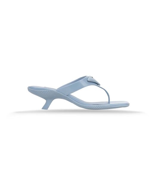 Prada Blue Slip-On Ledersandalen Mit Logo-Hardware