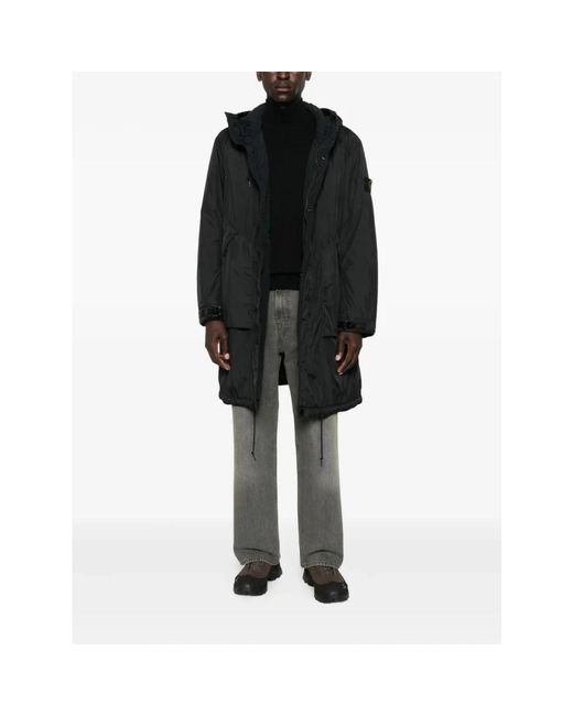 Stone Island Zwarte Capuchon Trekkoord Jas in het Black voor heren