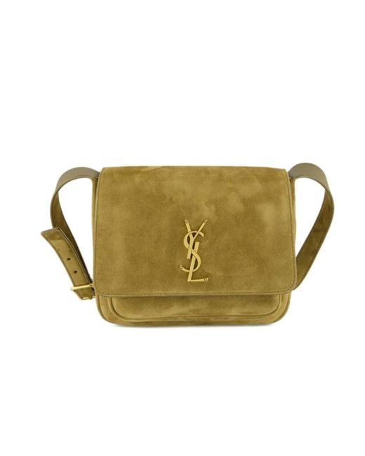 Saint Laurent Groene Suède Satchel Tas Met Klep in het Natural