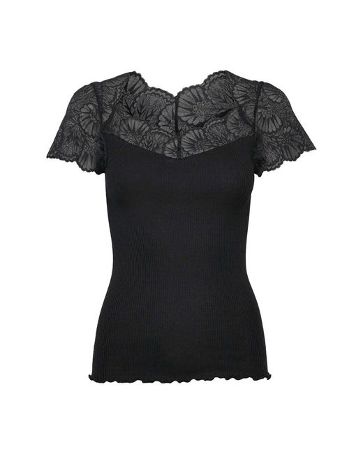 Rosemunde Overhemden ,Zwart ,Katoen Zwart Kant Top Korte Mouw Elegant in het Black