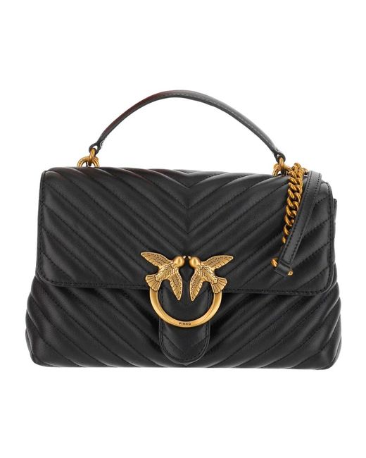 Pinko Black Gesteppte chevron-ledertasche mit love birds schnalle