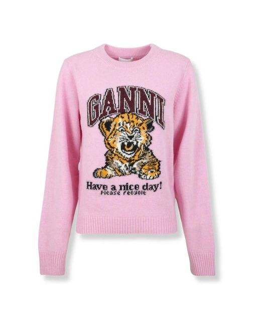 Ganni Pink Round-Neck Knitwear