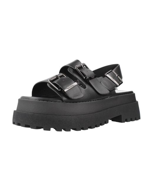 Buffalo Black Flat Sandals