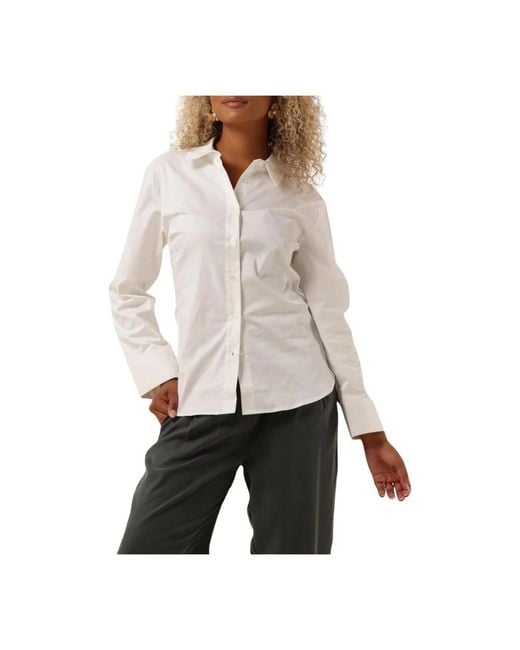 Modström Overhemden ,Wit ,Elegante Lange Blouse in het Gray