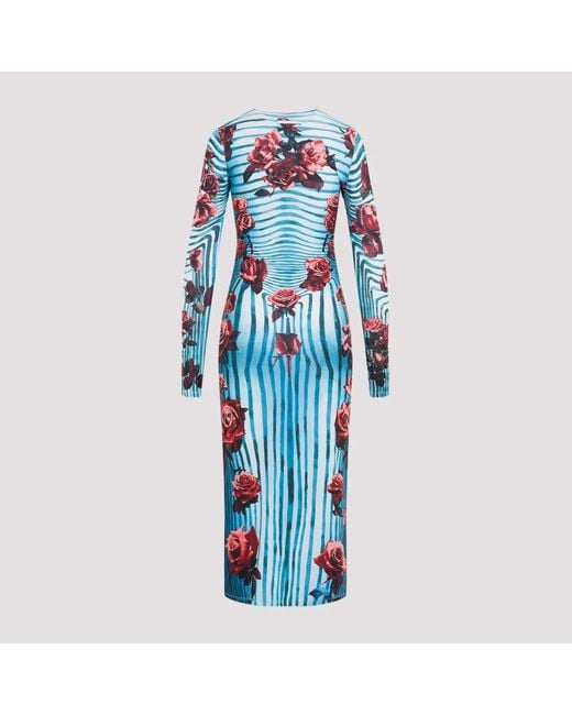 Jean Paul Gaultier Blue Flower-print Slim-fit Stretch-woven Maxi Dress X