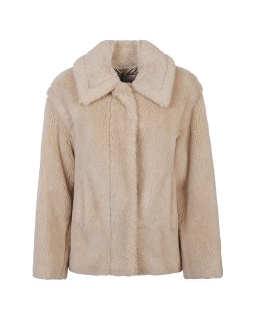 Max Mara Pocket Fur Jacket in het Natural