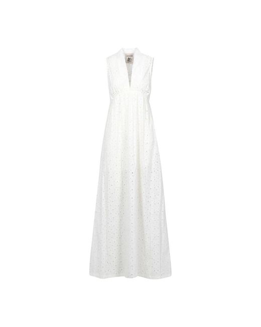 Vestido blanco sin mangas de ganchillo de algodón Semicouture de color White