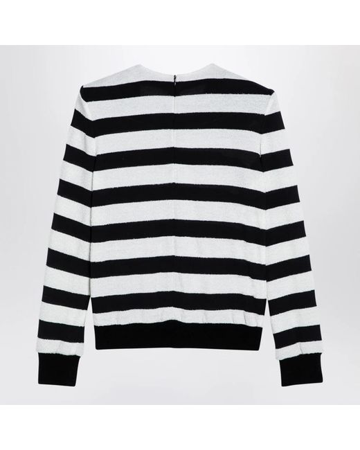 Balmain Blue Chic Striped Sweater With Button Epaulettes