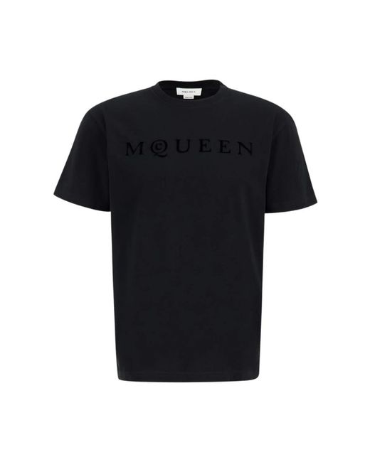 McQueen Tops ,Zwart ,Katoen Flocked Logo T-Shirt in het Black voor heren
