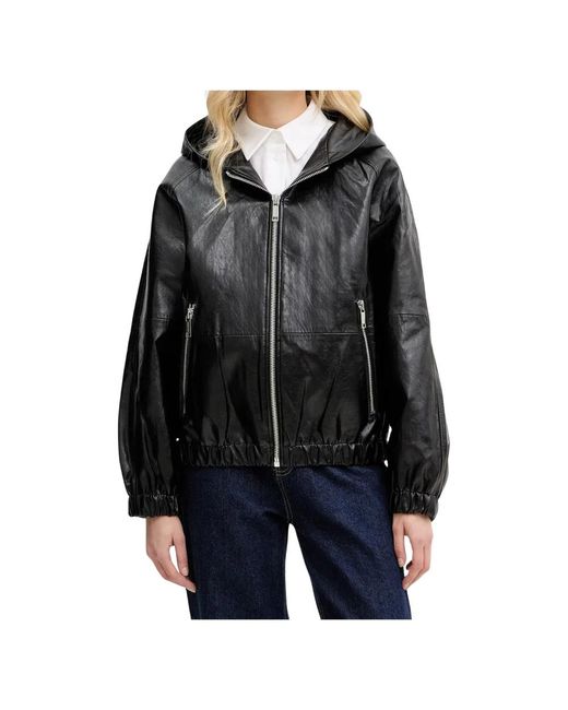Michael Kors Jassen ,Zwart ,Katoen Coated Viscose Hooded Bomber Jacket in het Black