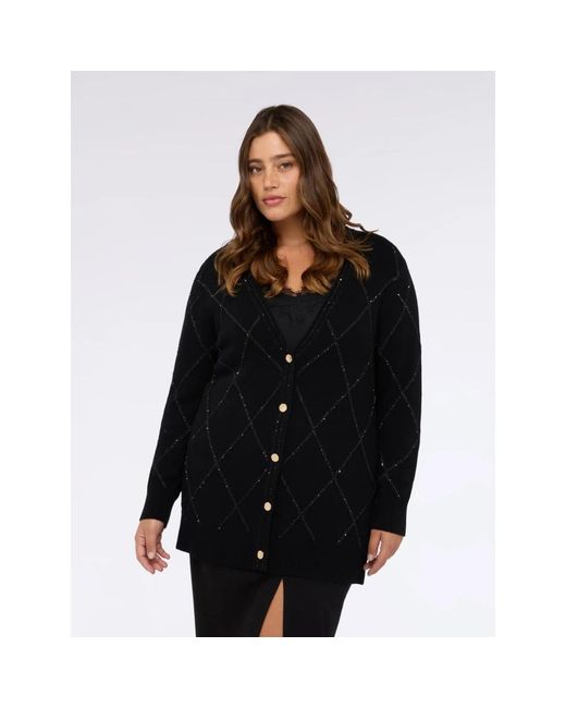FIORELLA RUBINO Truien & Vesten ,Zwart ,Pailletten Gebreid Vest Met Ruitpatroon En Pailletten in het Black