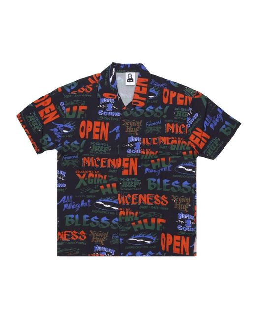 Huf Overhemden ,Veelkleurig ,Rayon Dub Rhythm Korte Mouw Shirt in het Blue