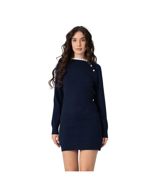 Kocca Kleedjes ,Blauw ,Jurk Met Lange Mouwen En Hoge Hals in het Blue