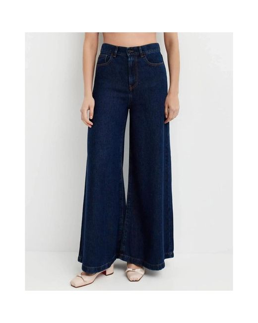 P.A.R.O.S.H. P.A.R.O..H. ,Jeans ,Blauw ,Hoge Taille Wijde Pijp Jeans in het Blue