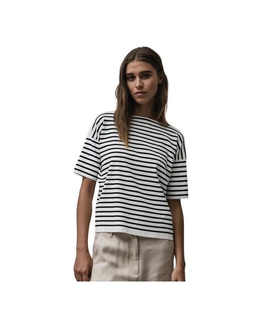 Roberto Collina Tops ,Veelkleurig ,Katoen Gestreept Oversized Katoenen T-Shirt in het Black