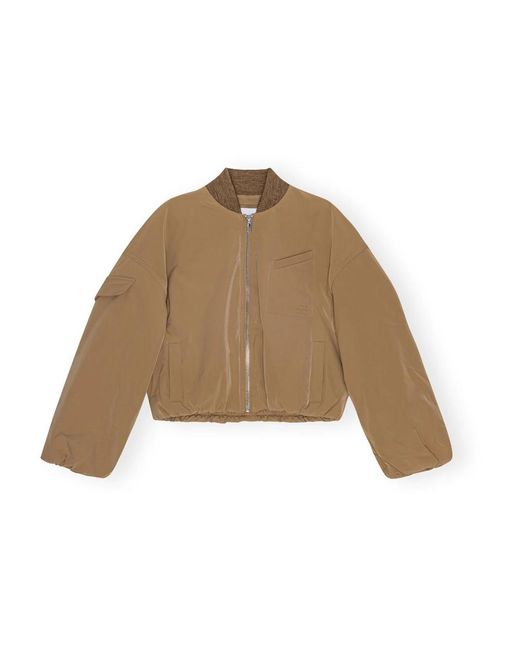 Oversized short bomber jacket Ganni de color Brown