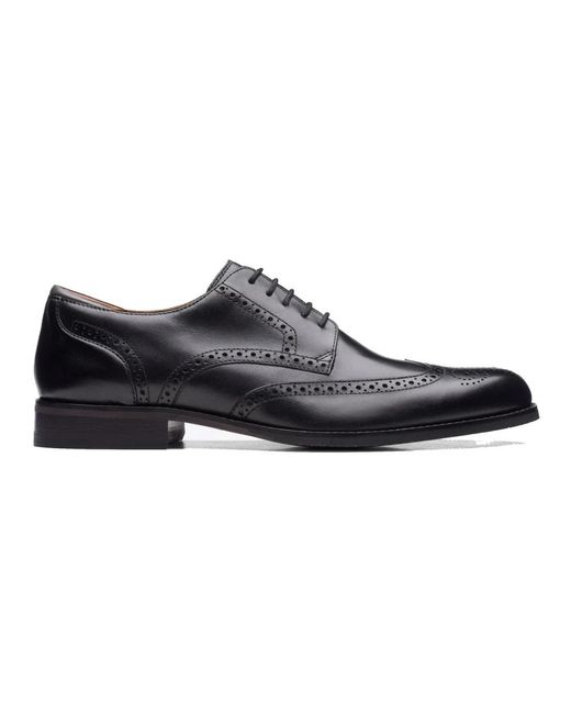Clarks Zwarte Leren Veterschoenen Met Brogue Ontwerp in het Black voor heren