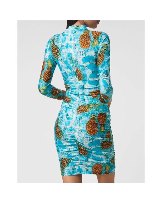 Philipp Plein Kleedjes ,Veelkleurig ,Short Dress Pineapple Skies in het Blue