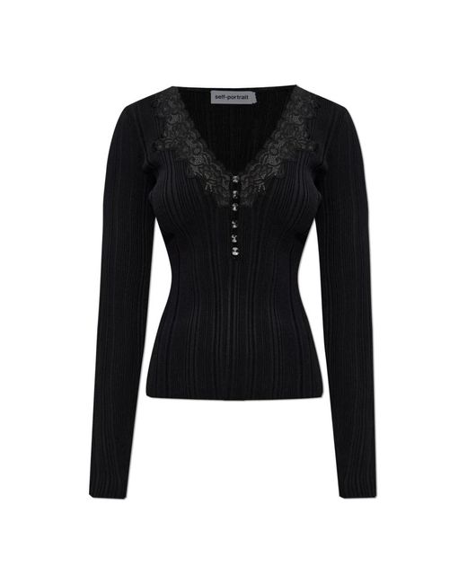 V-Neck Knitwear Self-Portrait en coloris Black