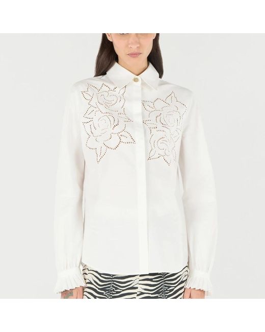 Roberto Cavalli Overhemden ,Wit ,Katoen Rozepatroon Katoenen Overhemd Lange Mouwen in het White