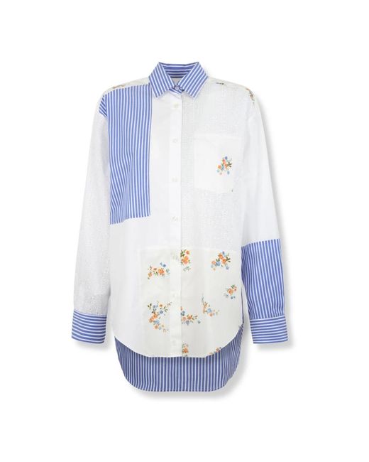 MSGM Blue Patchwork Shirt