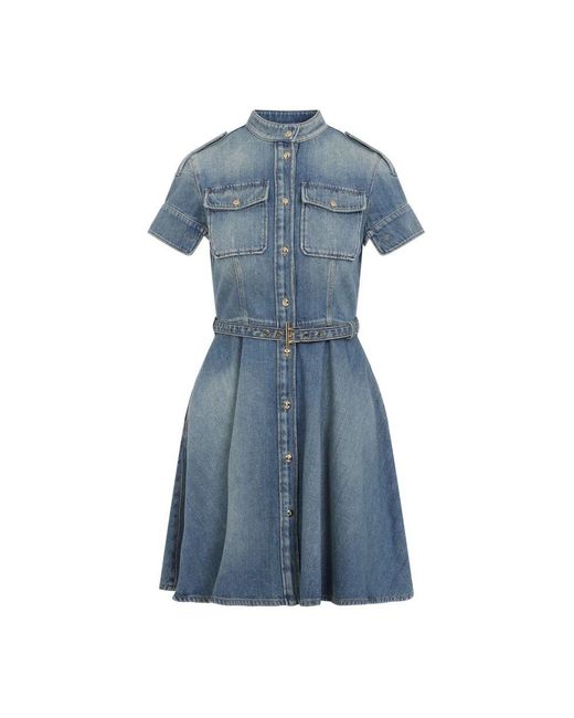Alexander McQueen Blue Blaues baumwollkleid eleganter stil