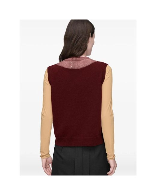 Maison Margiela Red V-Neck Knitwear