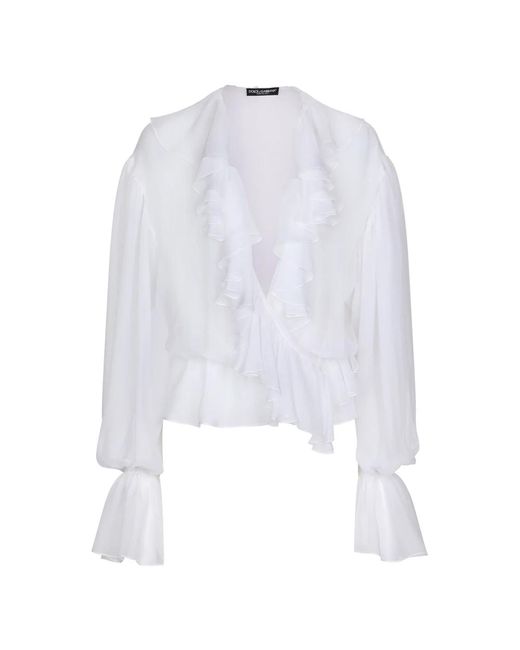 Dolce & Gabbana White Bluse aus Chiffon mit Volant-Details