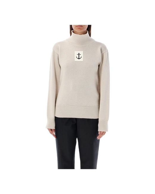 Jil Sander Truien & Vesten ,Wit ,Wol Turtleneck Met Unieke Details in het Natural